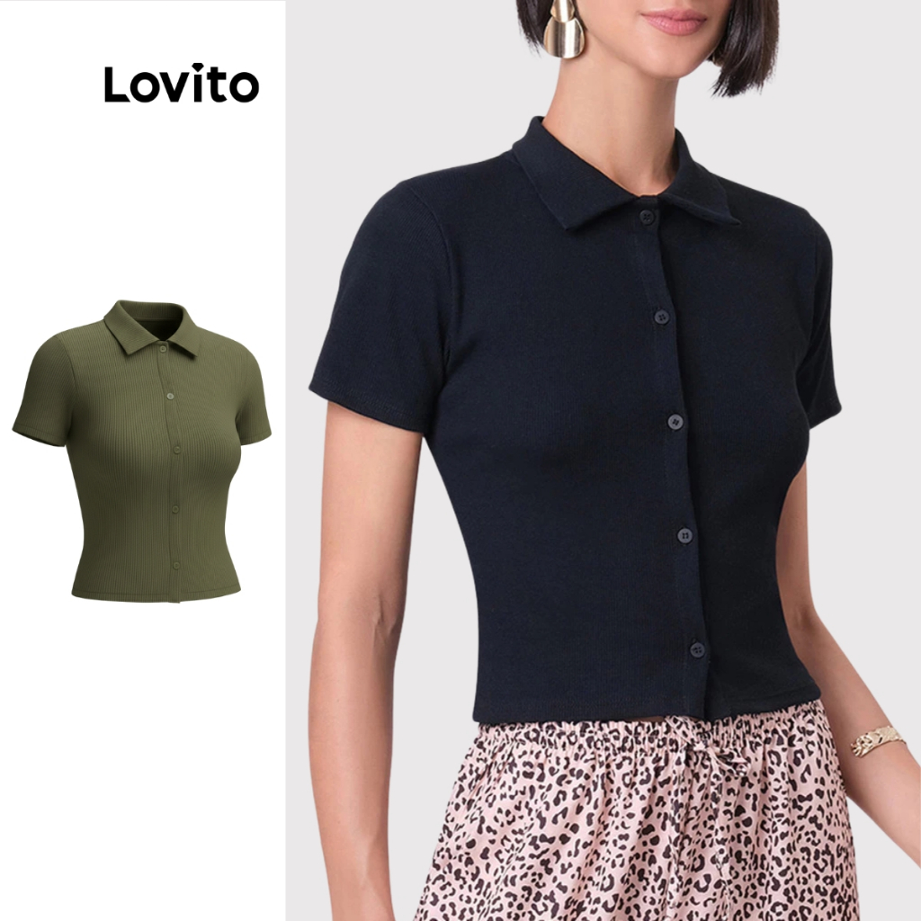 Lovito x Glenda Camiseta Feminina Manga Curta Gola Polo com botões frontais  LB111BRL140