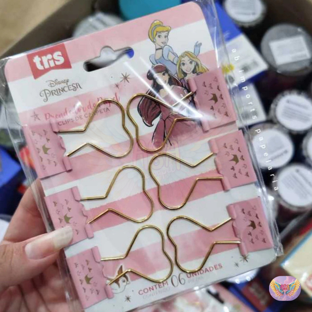 Prendedor Clipe Clips De Papel Binder Rosa Princesas Coração Disney Tris Papelaria Fofa