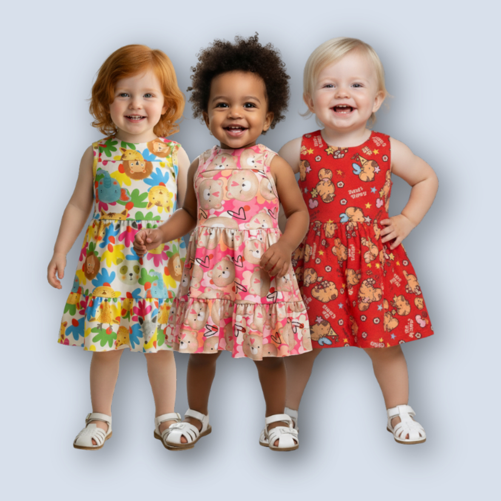 Kit 3 Vestidos Menina Infantil Estampa Sortidos Colorido Verão Fresco Confortável Regata Criança
