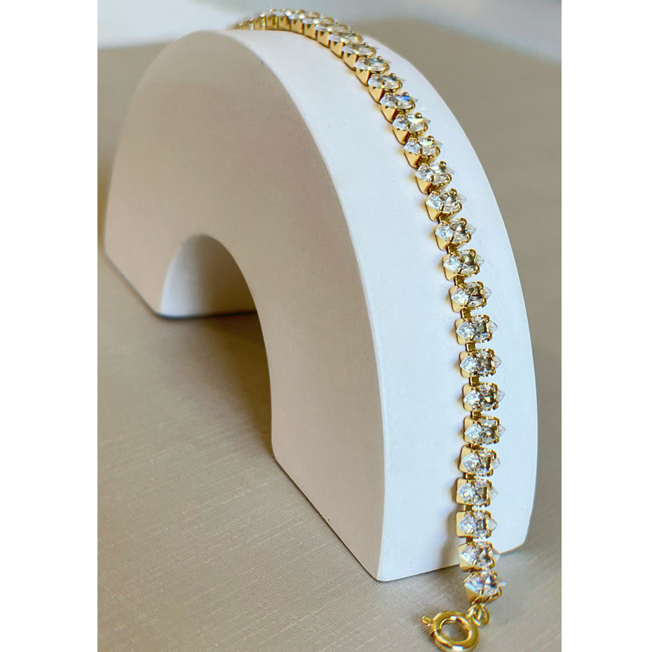 Pulseira Riviera Navete Zircônias Acessório Feminino Formatura Casamento Banhado a Ouro 18K Semijoia