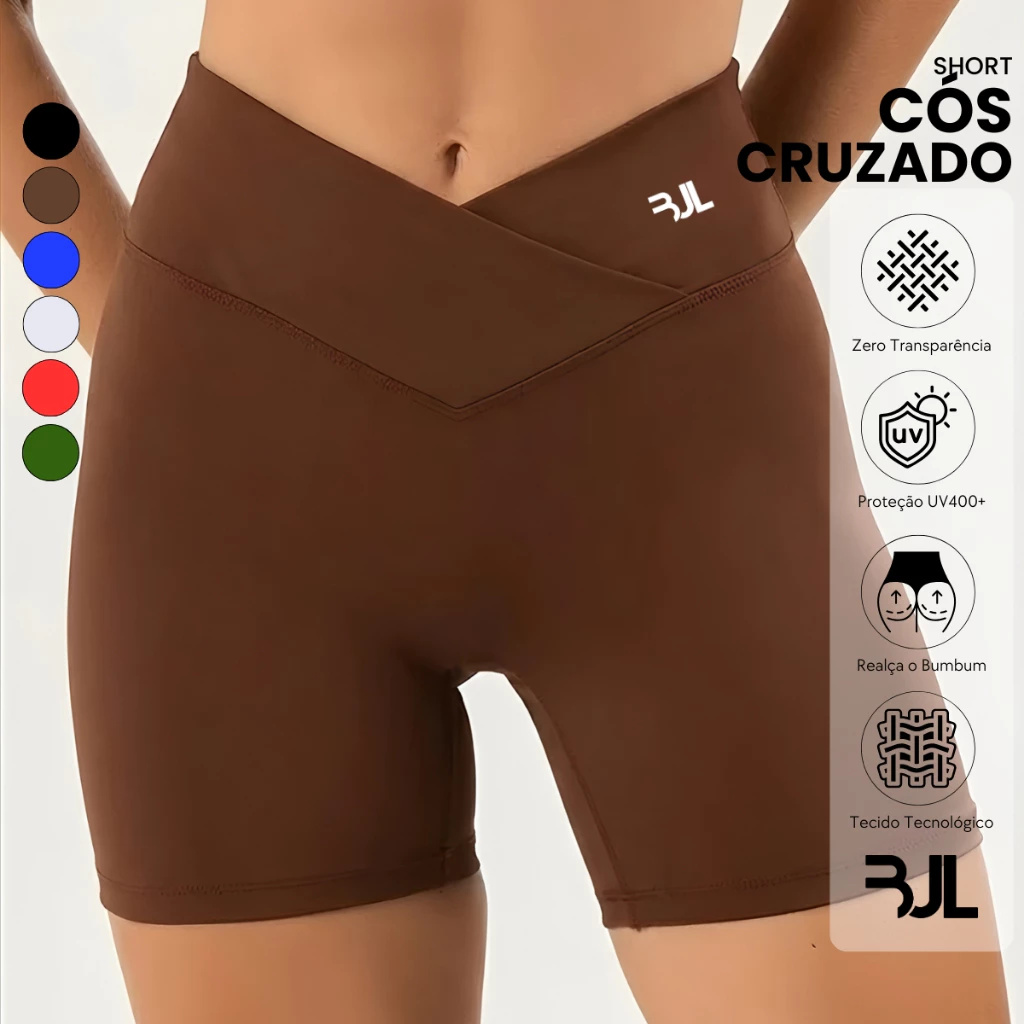 Short Academia Cós transpassado ZERO TRANSPARÊNCIA Bermuda Fitness Conforto Corrida Suplex Premium Yoga com Compressão — imagem 1