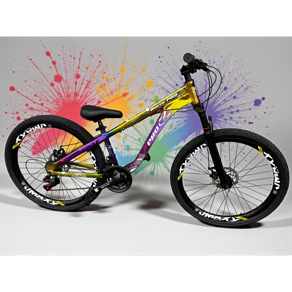 Bicicleta Aro 26 PRO-X Rustic PRO Camaleão Freeride 21v Aro Vmaxx Freio a Disco Pneu Flame