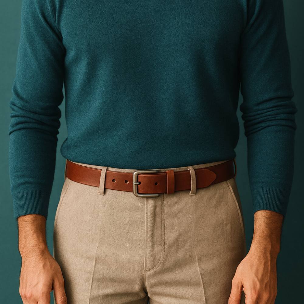 Cinto Masculino Couro Legítimo Marrom 3cm de Largura com Fivela Quadrada Fumê Luxo Moda Estilo