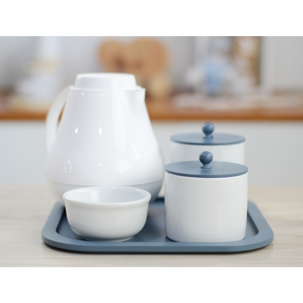 Kit Higiene Porcelana Bebê Maternidade Moderno Meninos Quarto Infantil K195 Potes Porcelana Algodão Cotonete Azul Royal