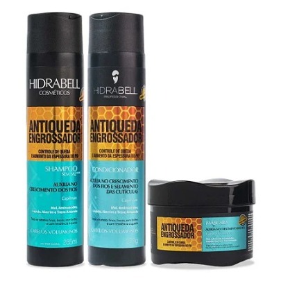 Hidrabell Cosméticos Antiqueda capilar Engrossador Kit máscara shampoo 285ml condicionador 270ml