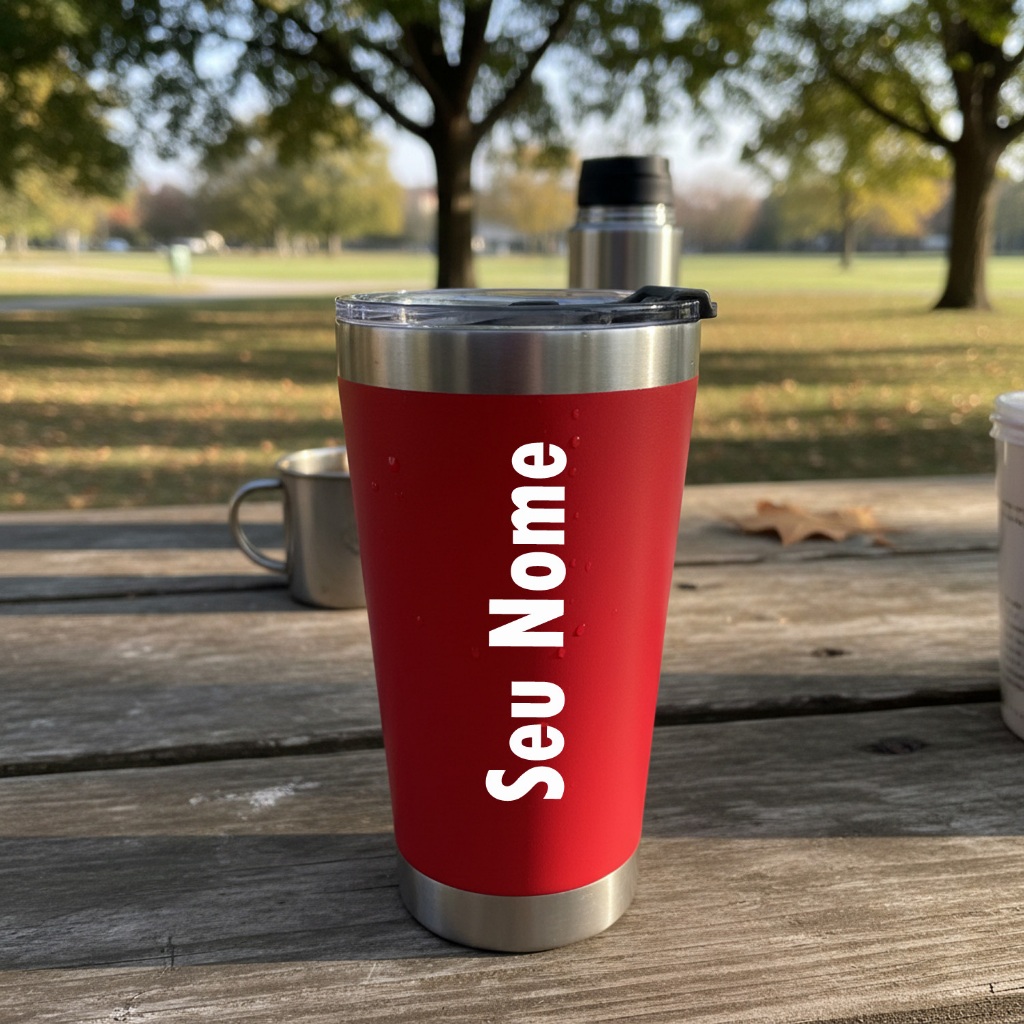 Copo Térmico De Cerveja 473ml Com Tampa E Abridor Aço Inox com seu nome em Oferta na Shopee