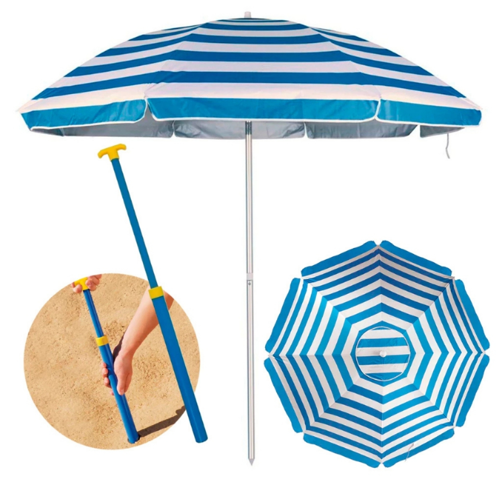 Guarda Sol Praia Piscina 2,60m Grande Articulado Reclinável Proteção Solar FPS100 e Saca Areia em Oferta na Shopee