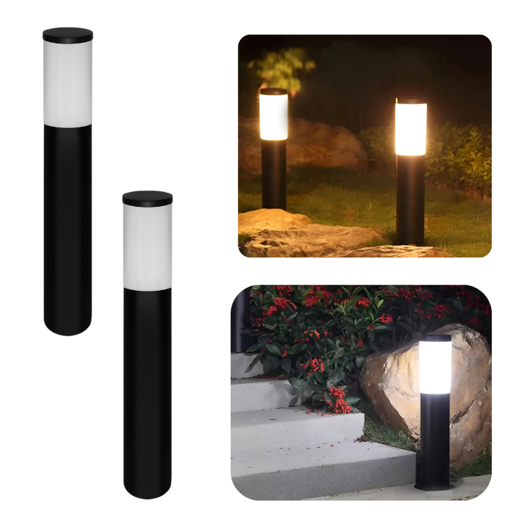 Kit 2 Poste Balizador Luminária Chão 50cm Easy Externo Jardim Preto IP54 Resistente Água/Poeira Alumínio
