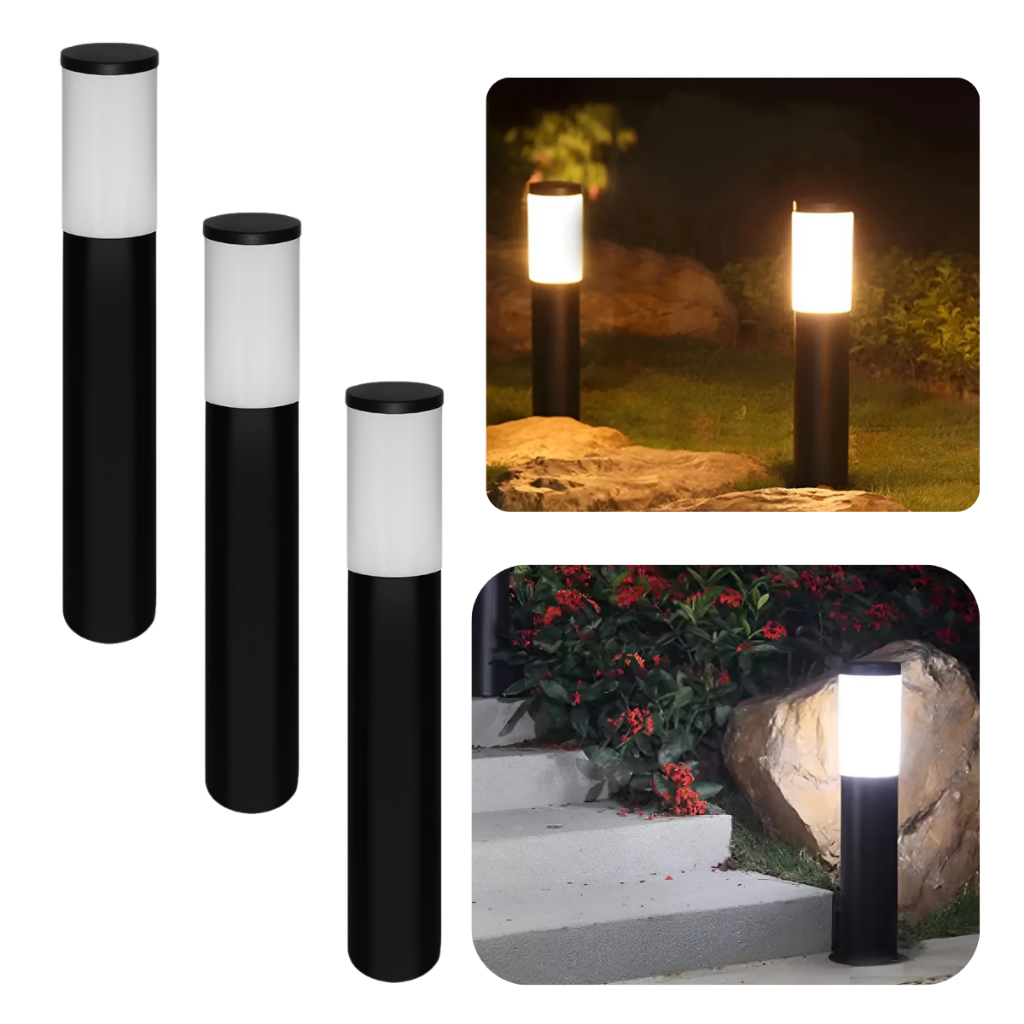Kit 3 Poste Balizador Luminária Chão 50cm Easy Externo Jardim Preto IP54 Resistente Água/Poeira Alumínio