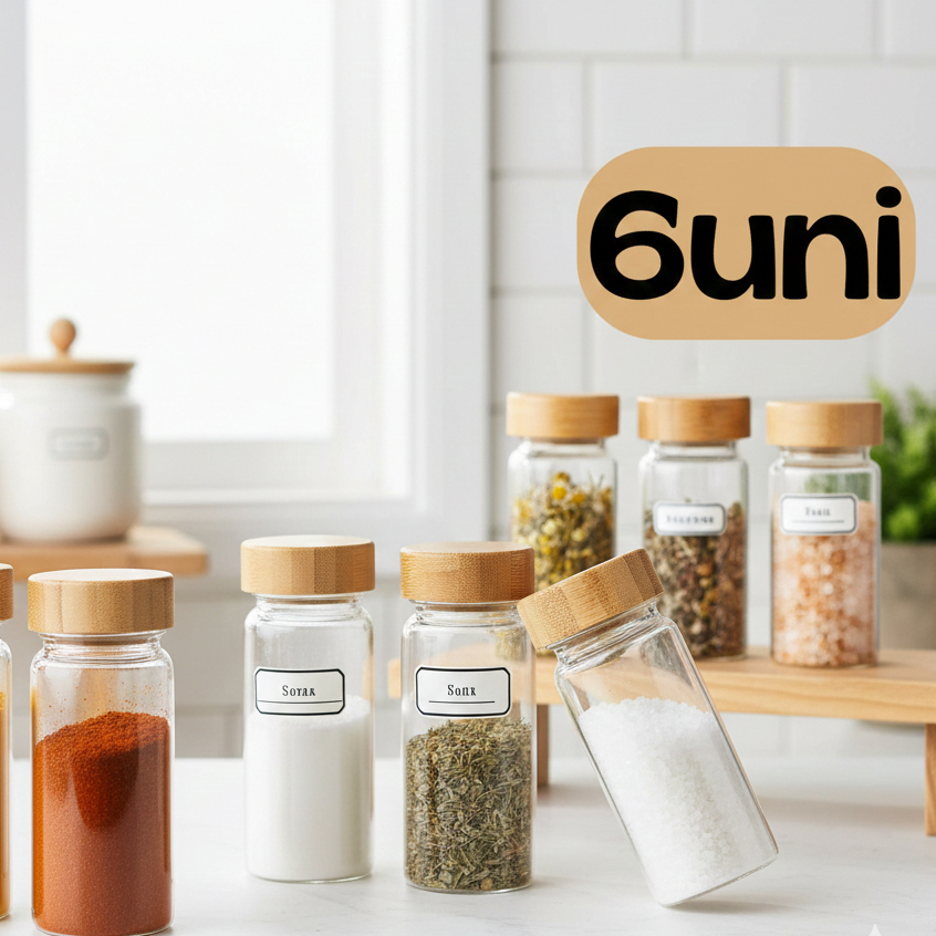 Potes de Vidro Com Tampa de Bambu 120ml