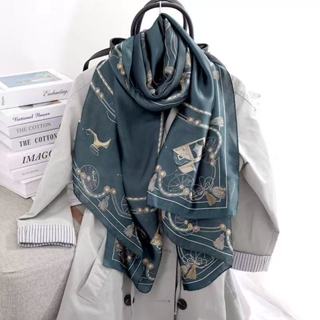 Lenço/Xale feminino XH em cetim de seda com estampa de corrente e franjas, 90x180cm em Oferta na Shopee