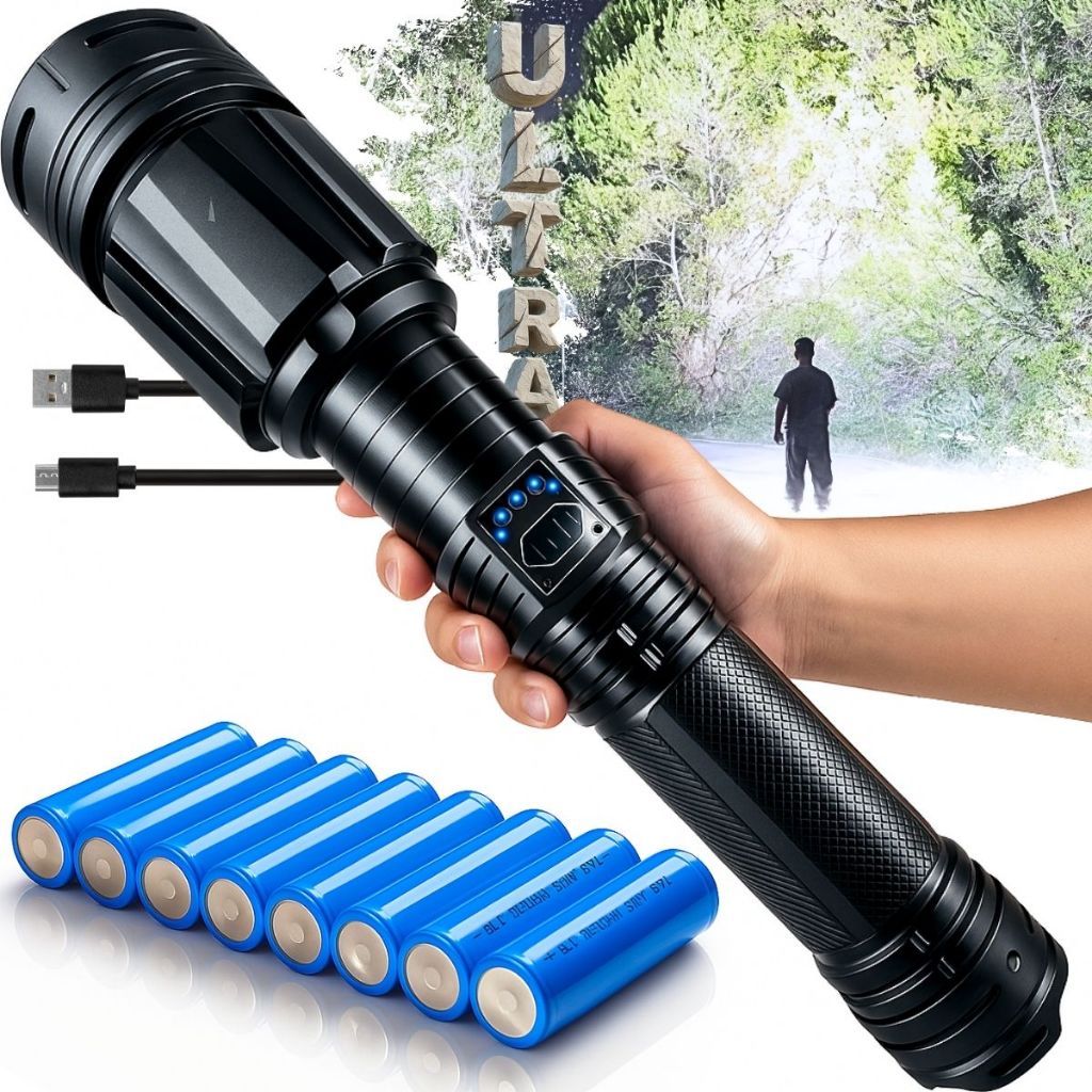 Lanterna Tática Militar 10000 Lúmens XHP360 Recarregável Zoom USB IPX6 6 Modos Powerbank Camping