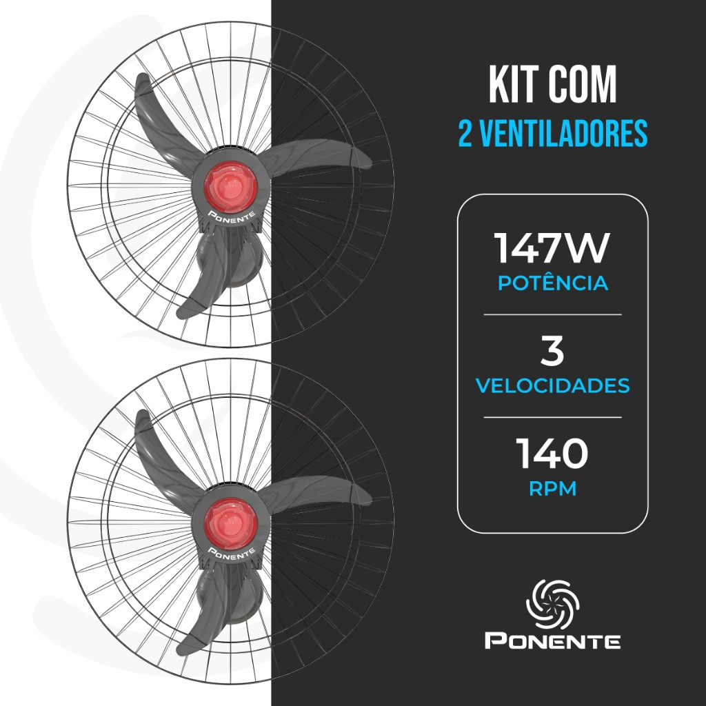 Kit 2 Ventiladores de Parede Oscilante Good 60cm Ponente – Alta Potência e Resistência