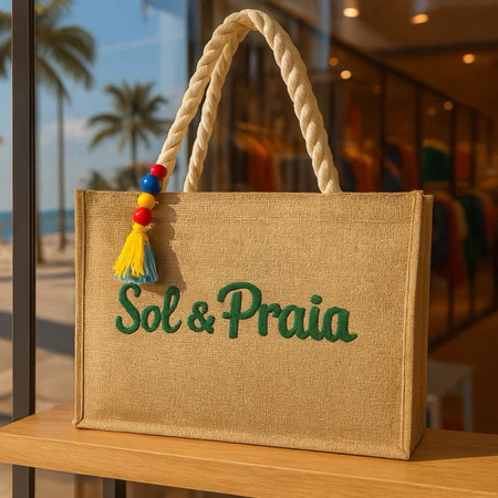 Bolsa Sacola Praia  Em Juta Com Zíper Ecobag Feminina Palha Com Zíper Ombro Sacola Grande Bolsa de Praia Feminina