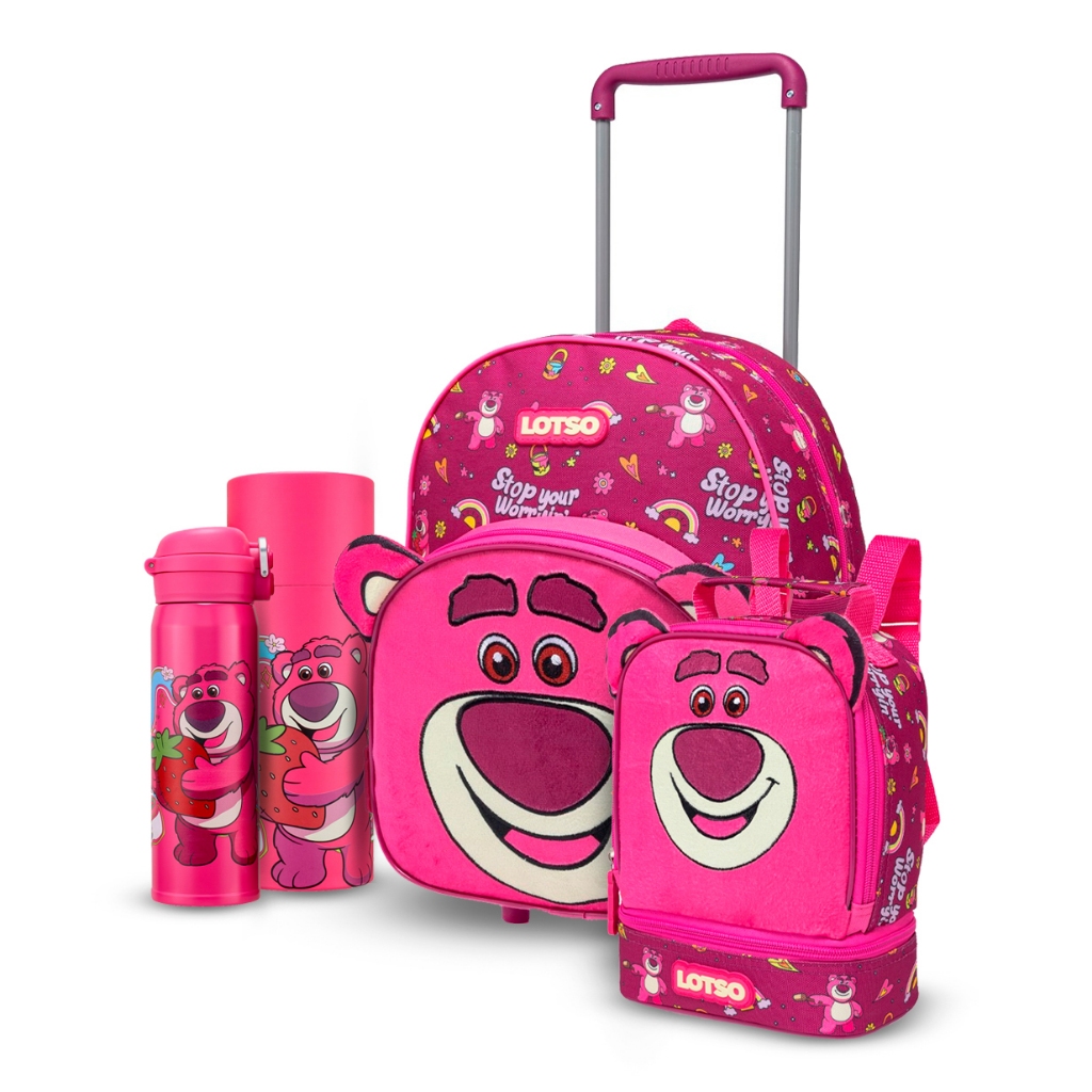 Kit Mochila Rodinhas Lancheira Garrafa Infantil Lotso Toy Story Escolar