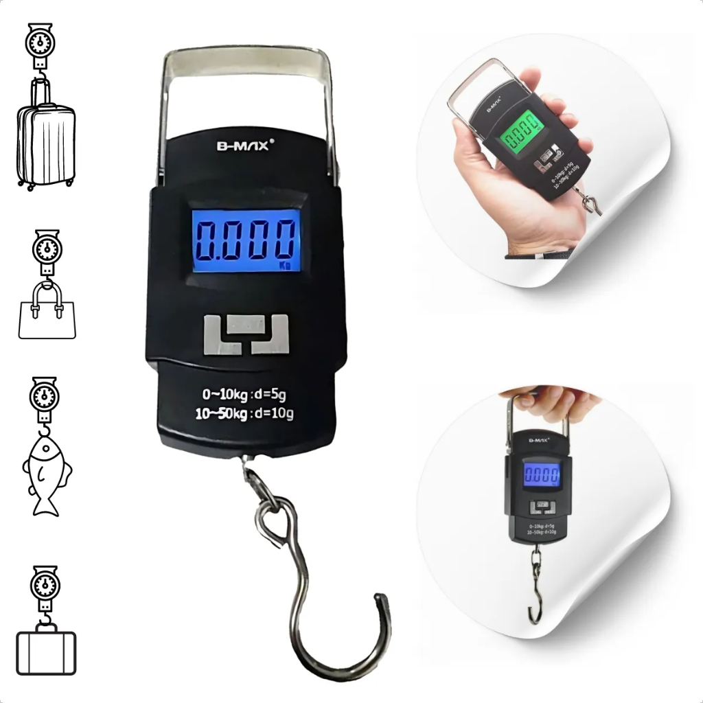Balança Digital Portátil até 50kg para pesca, malas, bagagem de mão