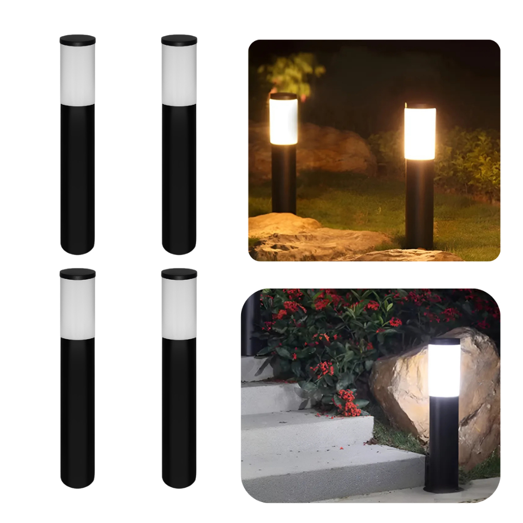Kit 4 Poste Balizador Luminária Chão 50cm Easy Externo Jardim Preto IP54 Resistente Água/Poeira Alumínio
