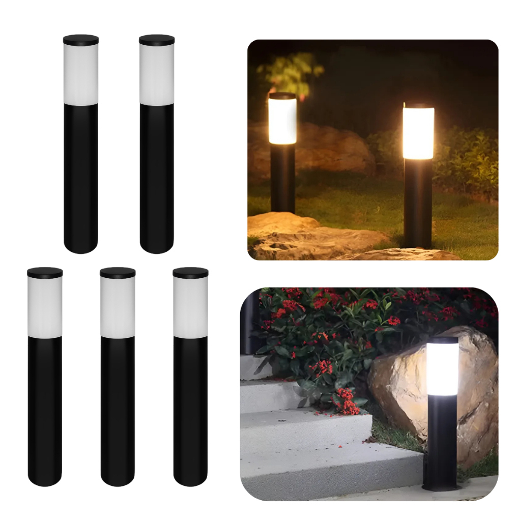 Kit 5 Poste Balizador Luminária Chão 50cm Easy Externo Jardim Preto IP54 Resistente Água/Poeira Alumínio