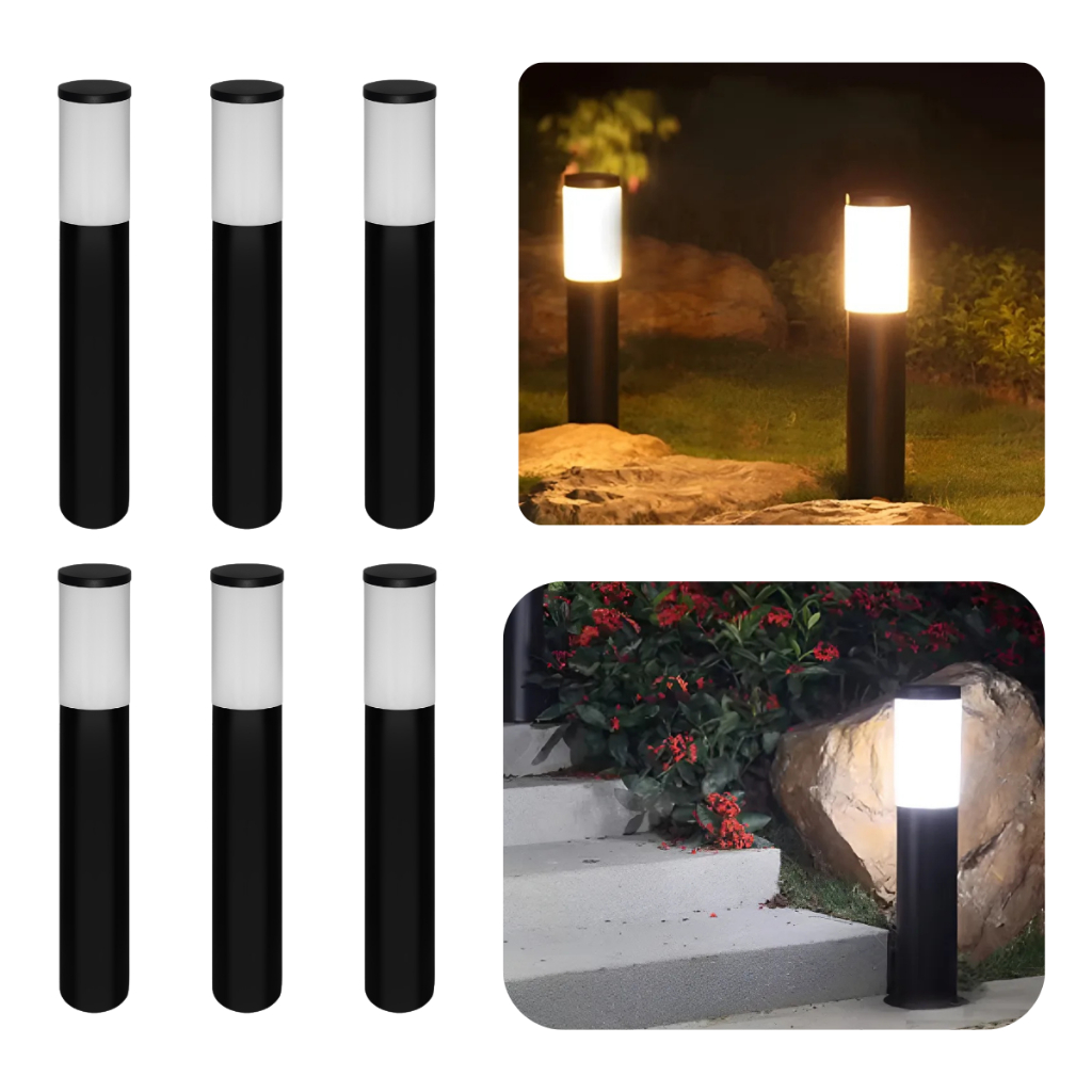 Kit 6 Poste Balizador Luminária Chão 50cm Easy Externo Jardim Preto IP54 Resistente Água/Poeira Alumínio