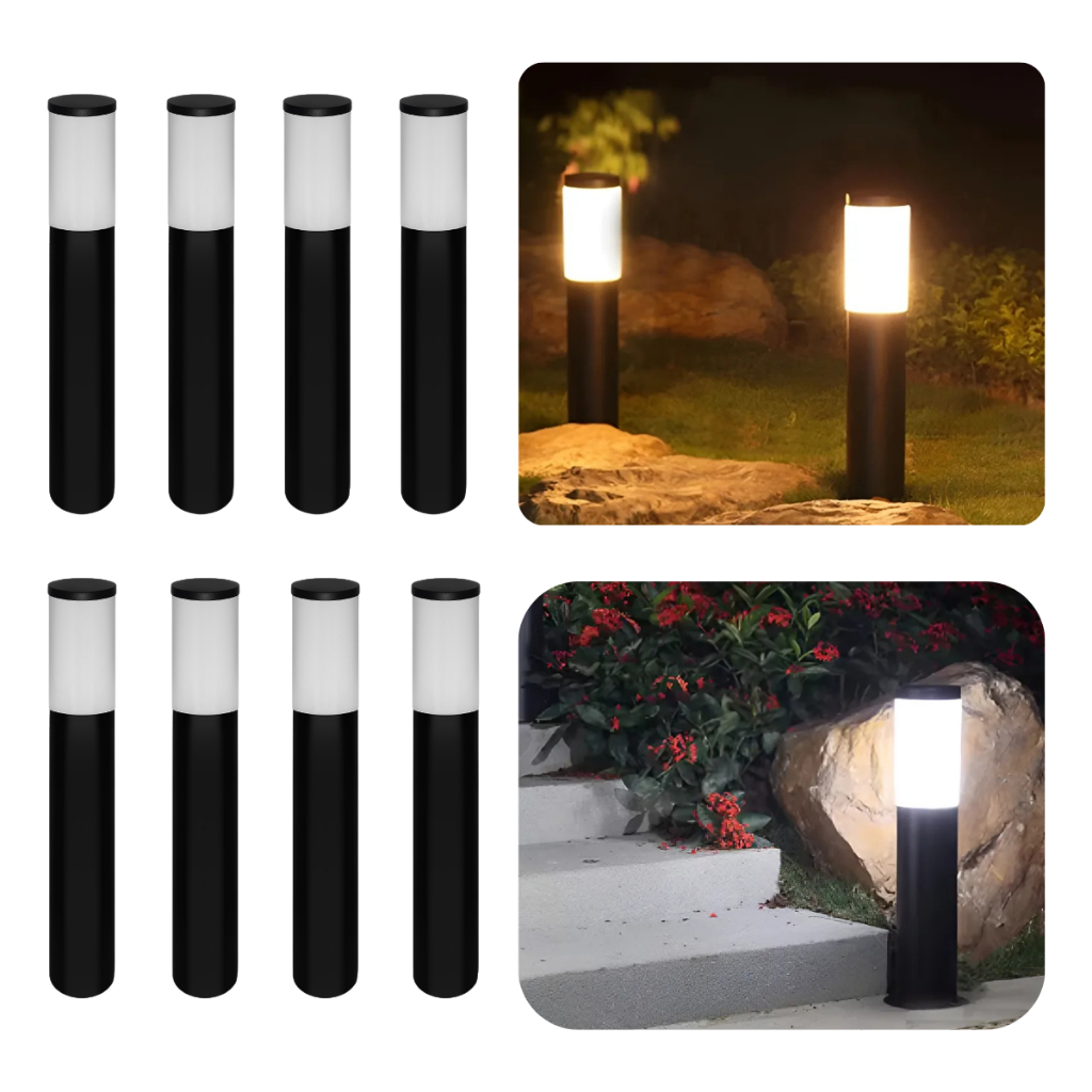 Kit 8 Poste Balizador Luminária Chão 50cm Easy Externo Jardim Preto IP54 Resistente Água/Poeira Alumínio