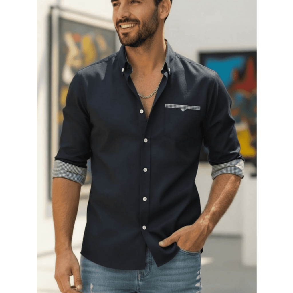 Camisa Masculina Manga Longa Slim Fit Algodão e Poliéster Premium A Pronta Entrega