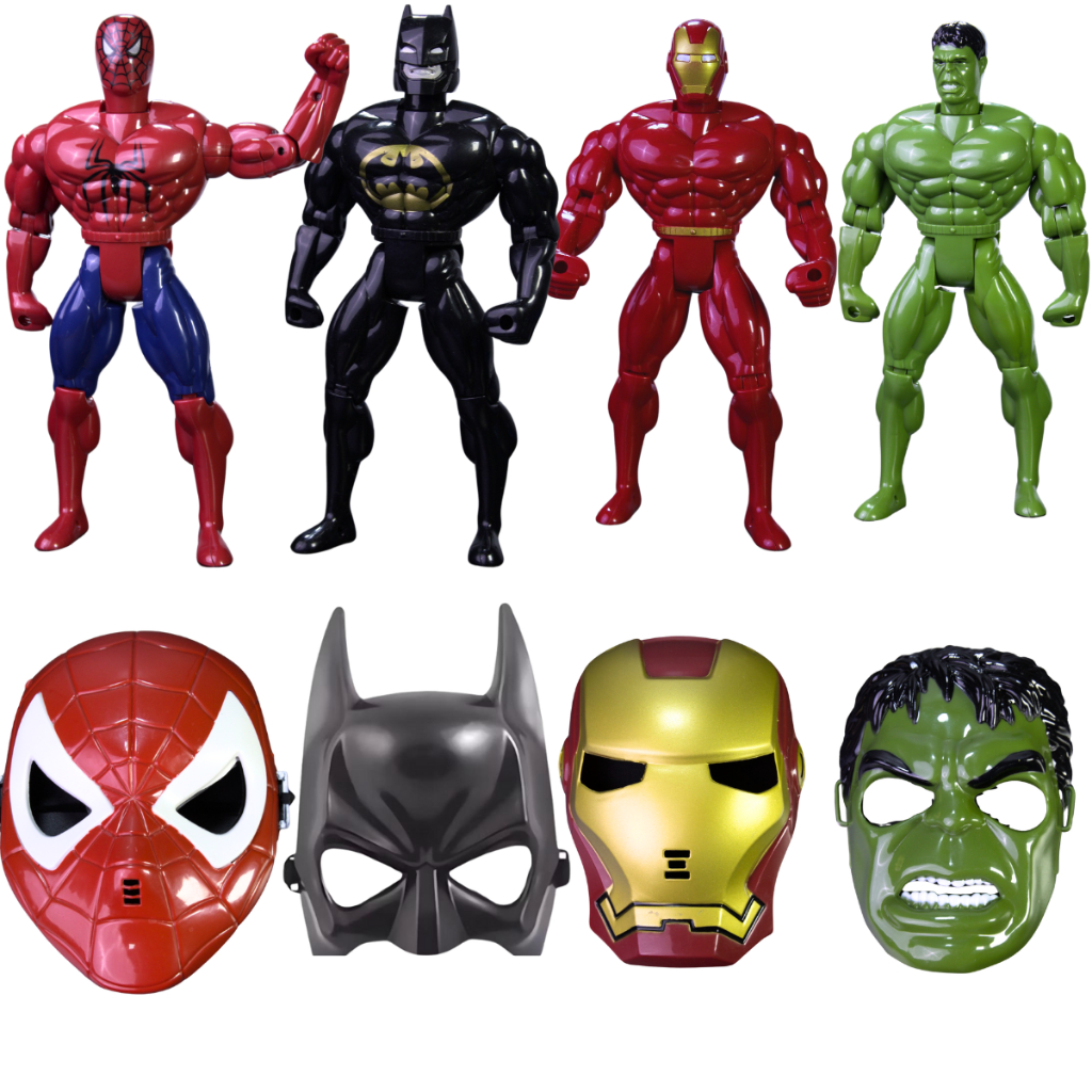 Kit 4 Boneco 30cm Brinquedo Herói + 4 Máscara Personagem Super Herói Articulável Presente  Menino em Oferta na Shopee