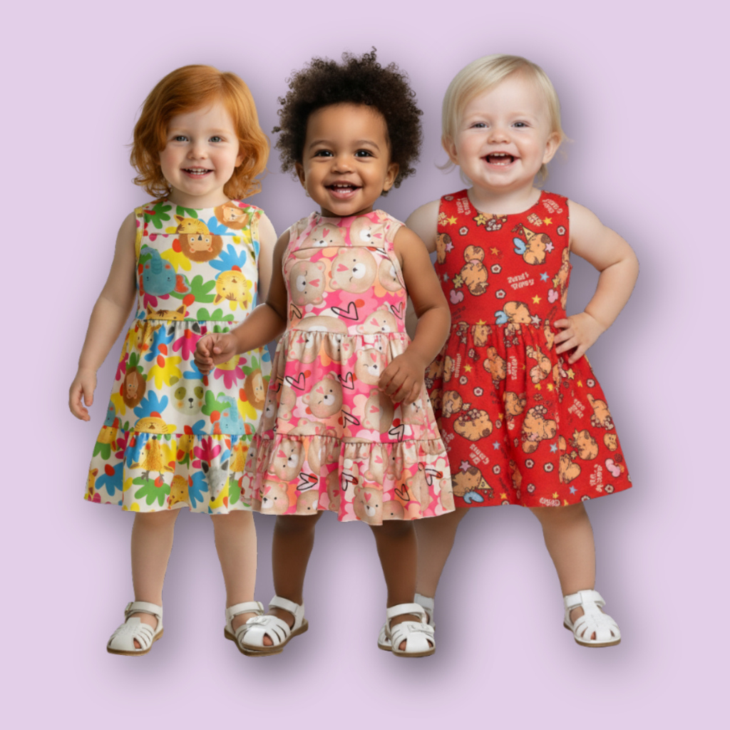 Kit 4 Vestidos Infantil Menina Colorido Estampado Sortidos Verão Fresco Confortável Regata