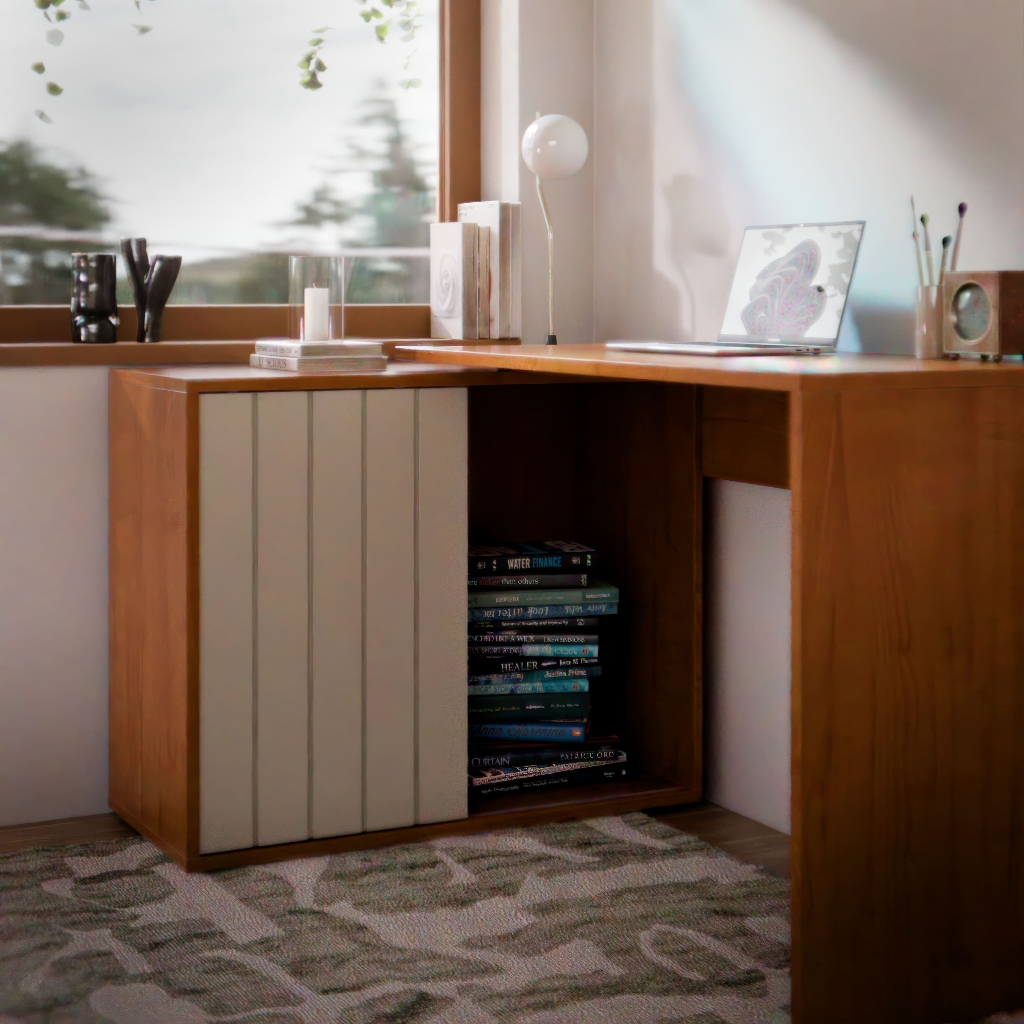Mesa Escrivaninha De Canto Tech Home Office Com Nichos E Porta Ripada MDF MDP Para Computador