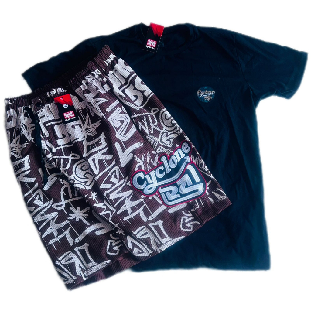 Bermuda Da Cyclone Veludo Estampada Breck e Camiseta Algodão