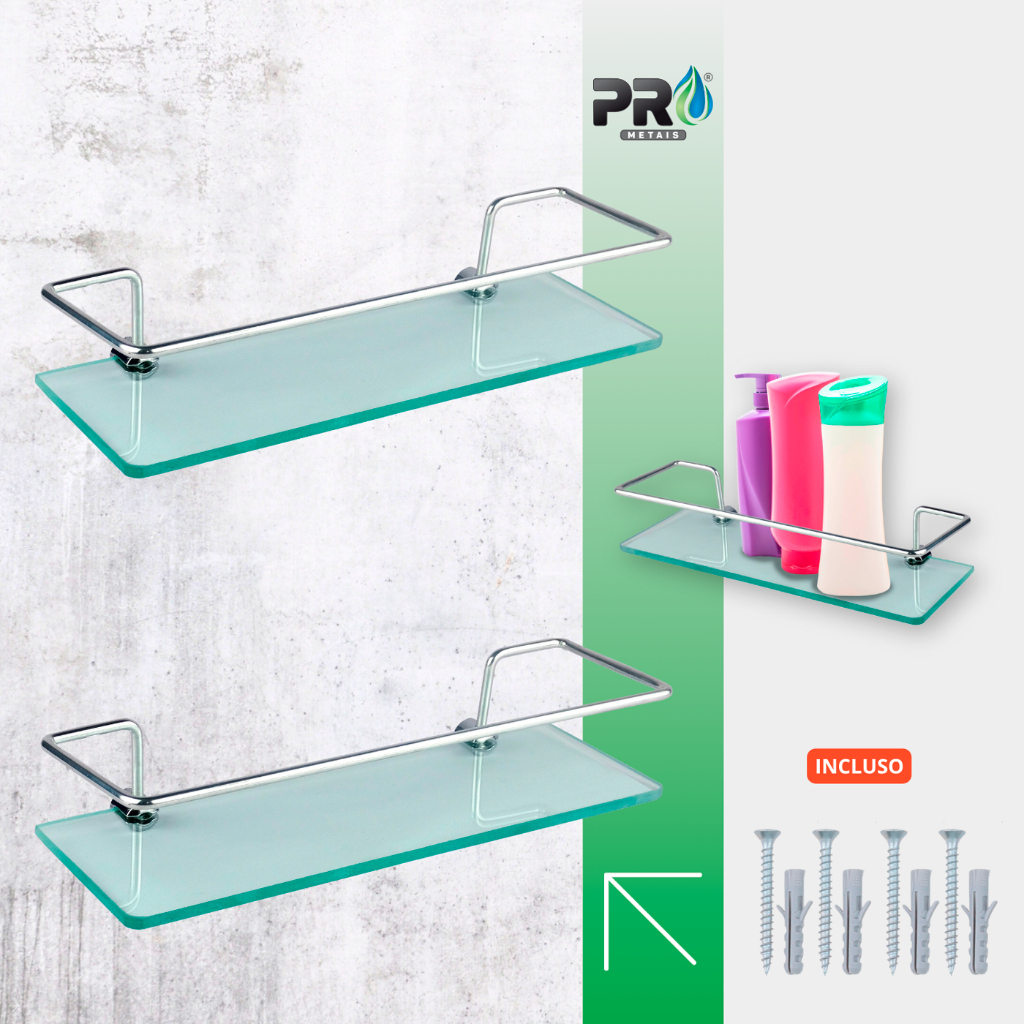 Kit 2 Porta Shampoo Para Banheiro Suporte De Vidro Antiferrugem Cromado Retangular Luxo Exclusivo em Oferta na Shopee