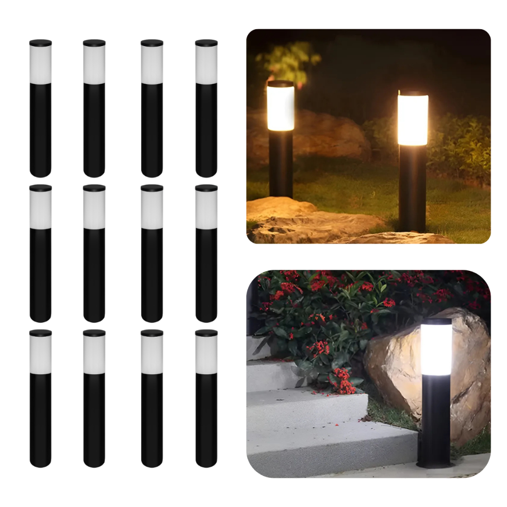 Kit 12 Poste Balizador Luminária Chão 50cm Easy Externo Jardim Preto IP54 Resistente Água/Poeira Alumínio
