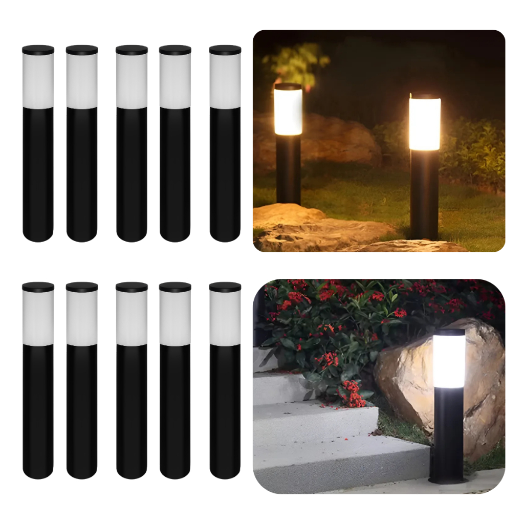 Kit 10 Poste Balizador Luminária Chão 50cm Easy Externo Jardim Preto IP54 Resistente Água/Poeira Alumínio