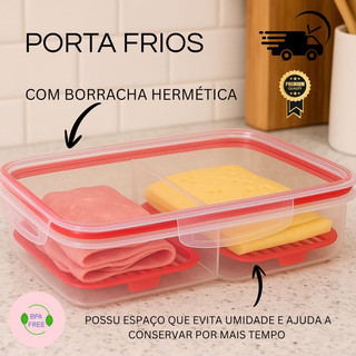 Porta Frios Hermético Duplo Porta Presunto e Queijo Com Fundo Removível Para Conservar Alimentos e Organizar a Geladeira