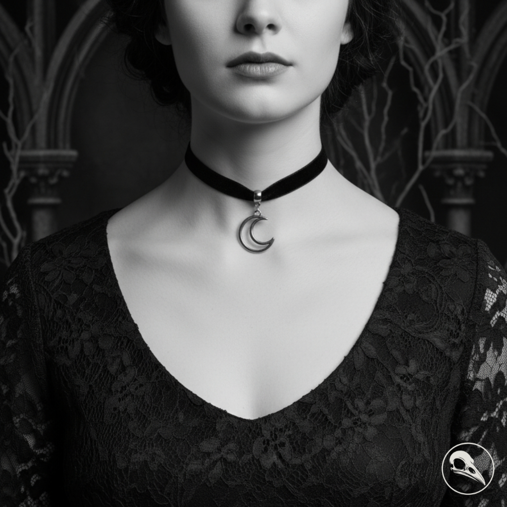 Choker Gargantilha pingente meia lua veludo preto em Oferta na Shopee