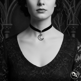 Choker Gargantilha pingente meia lua veludo preto em Oferta na Shopee