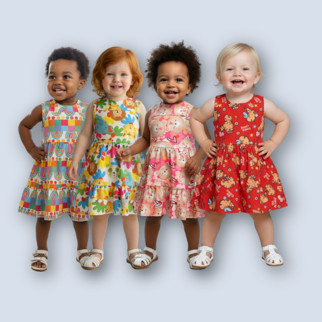 Kit 4 Vestidos Infantil Menina Colorido Estampado Sortidos Verão Fresco Confortável Regata