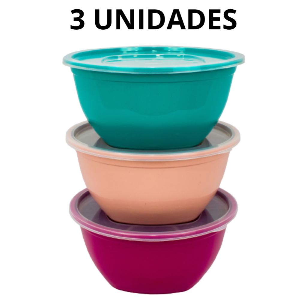 Kit 3 Saladeira 3,5Litros De Plástico Com Tampa Promoção Salada Pote Tapoer em Oferta na Shopee