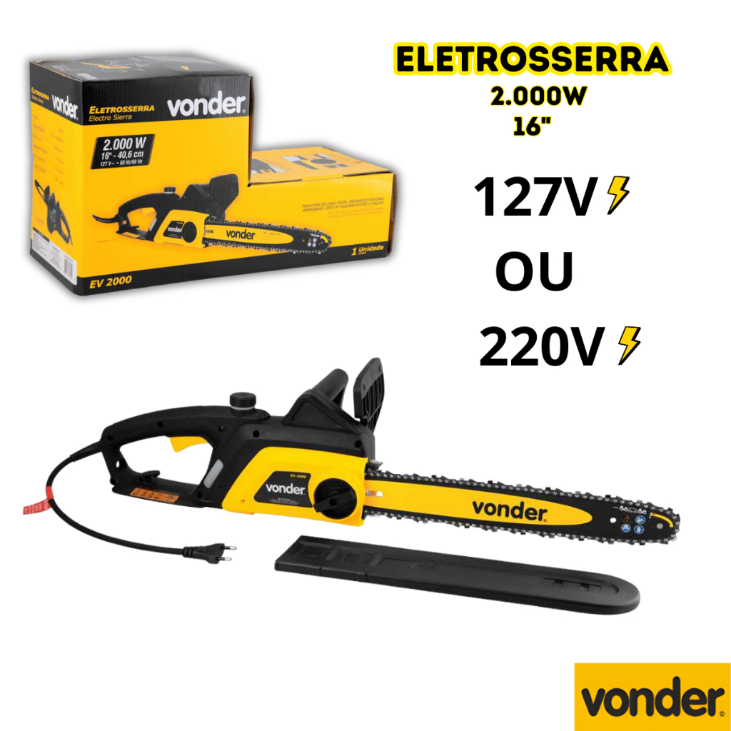 Motosserra Elétrica Eletrosserra 2000W 16'' Vonder Alta Potência e Desempenho