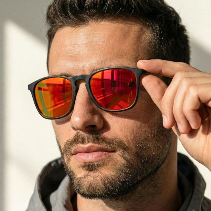 Óculos de Sol Quadrado Vermelho Espelhado Premium Retro Italiano uv400 Masculino Feminino em Oferta na Shopee