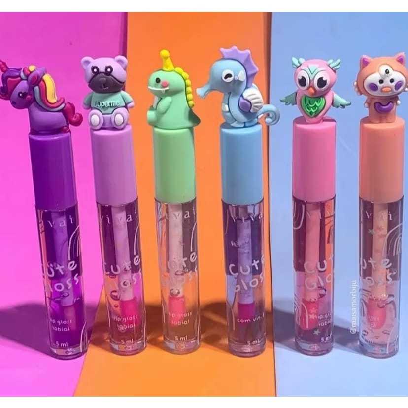 Lip Gloss Incolor com Brilho Teen Cute Gloss Bichinhos Enriquecido com Vitamina E Vivai