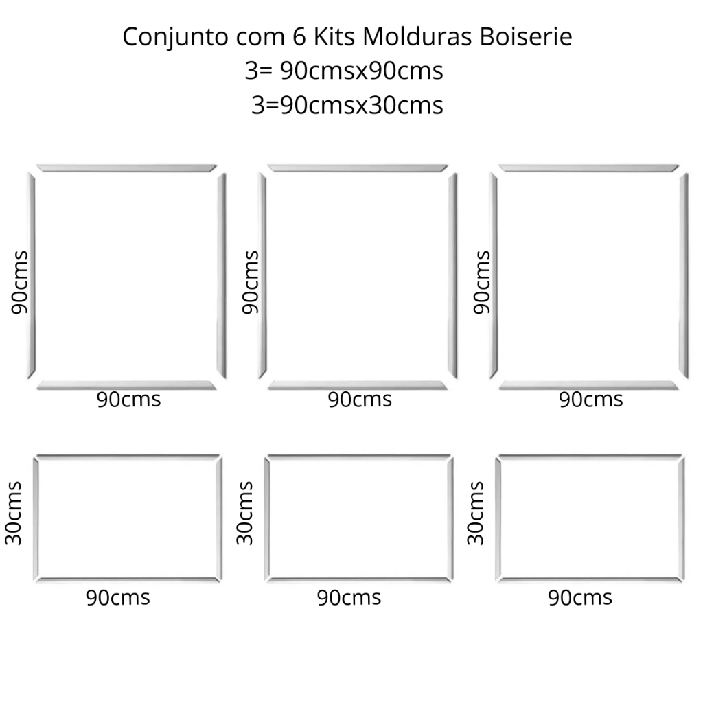Kit 6 Molduras Boiserie Mdf Autocolantes 90x90(3)+90x30(3) Branco em Oferta na Shopee