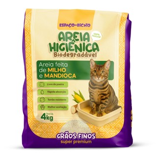 Areia Higiênica Biodegradável Espaço de Bicho Grãos Finos 4kg – Milho e Mandioca (100% Natural)