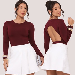 Body Feminino Manga Longa Costa Nua Suplex Max Linha Premium em Oferta na Shopee