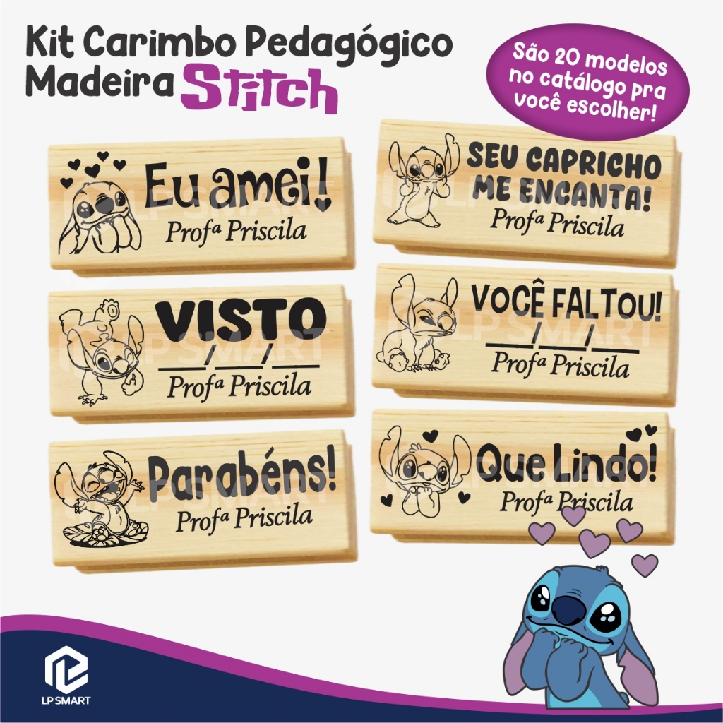 Kit Carimbo Pedagógico STITCH 1,5x4cm Artesanal Madeira Professor Incentivo Escolar Infantil Educação Escola em Oferta na Shopee