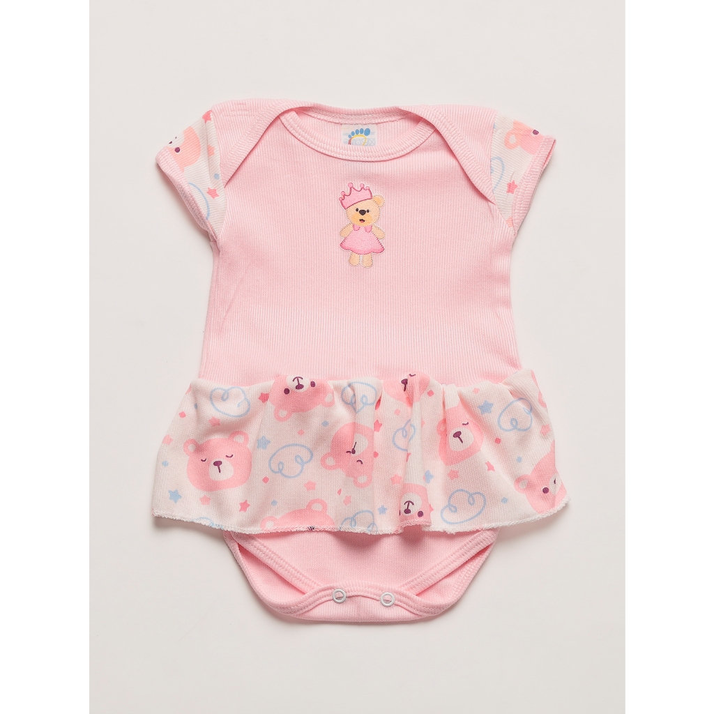 Body de Bebê com Saia Bordado Canelado Manga Curta Roupa Confortável e Fresca para Verão em Oferta na Shopee