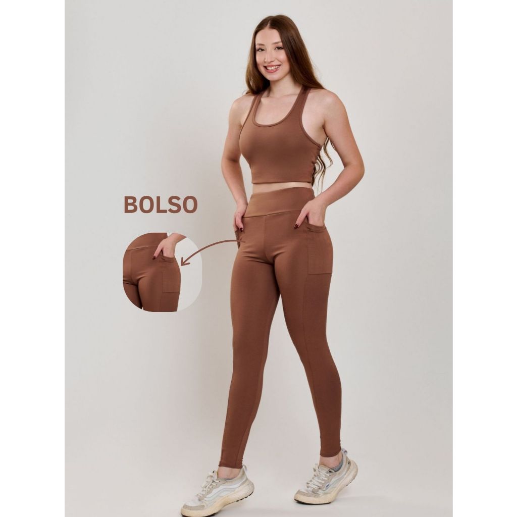 Conjunto fitness Basic com bolso (Calça+top) 11270/10750 em Oferta na Shopee