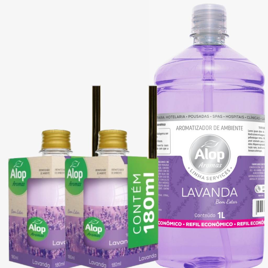 Kit Aromático – Refil 1L + 2 Difusores 180ml para Ambientes -  Lavanda ou Capim-Limão