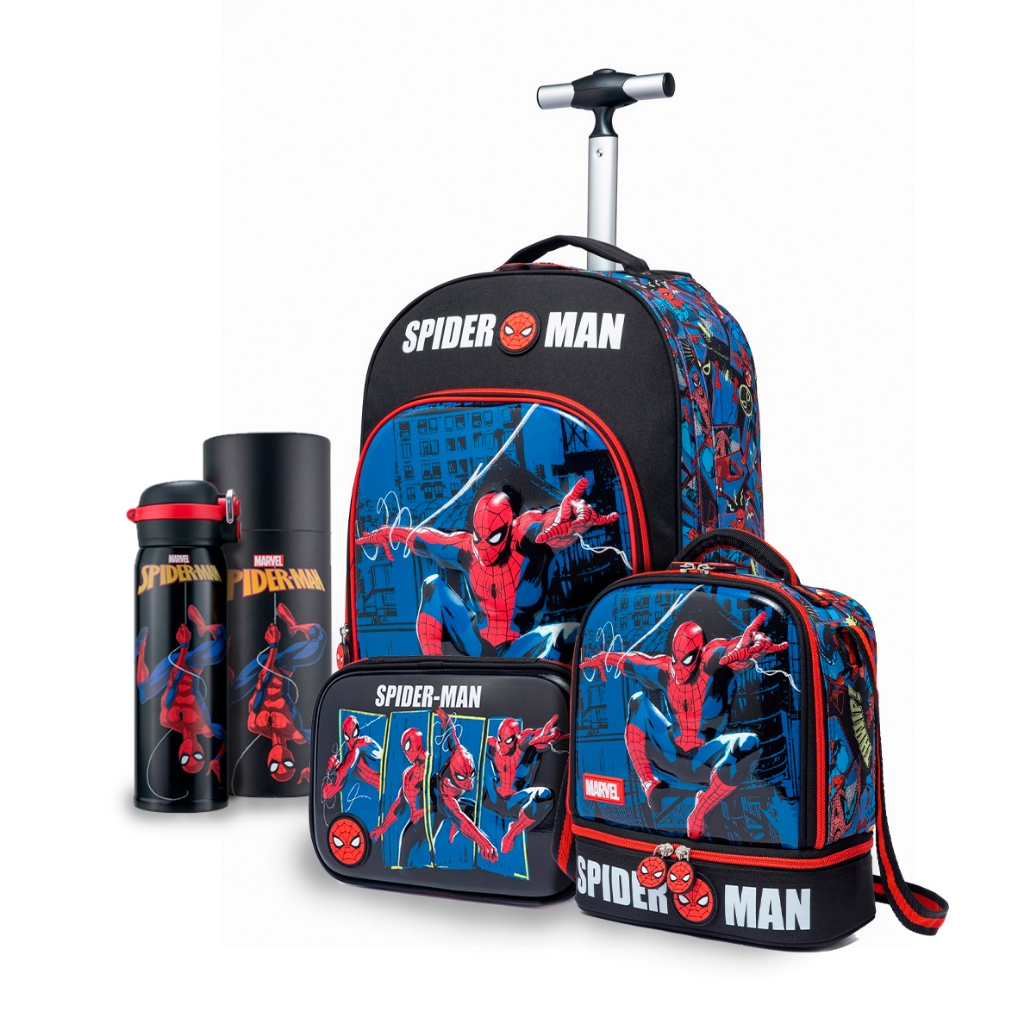 Kit Mochila Rodinha Lancheira Estojo Garrafa Marvel Homem Aranha em Oferta na Shopee