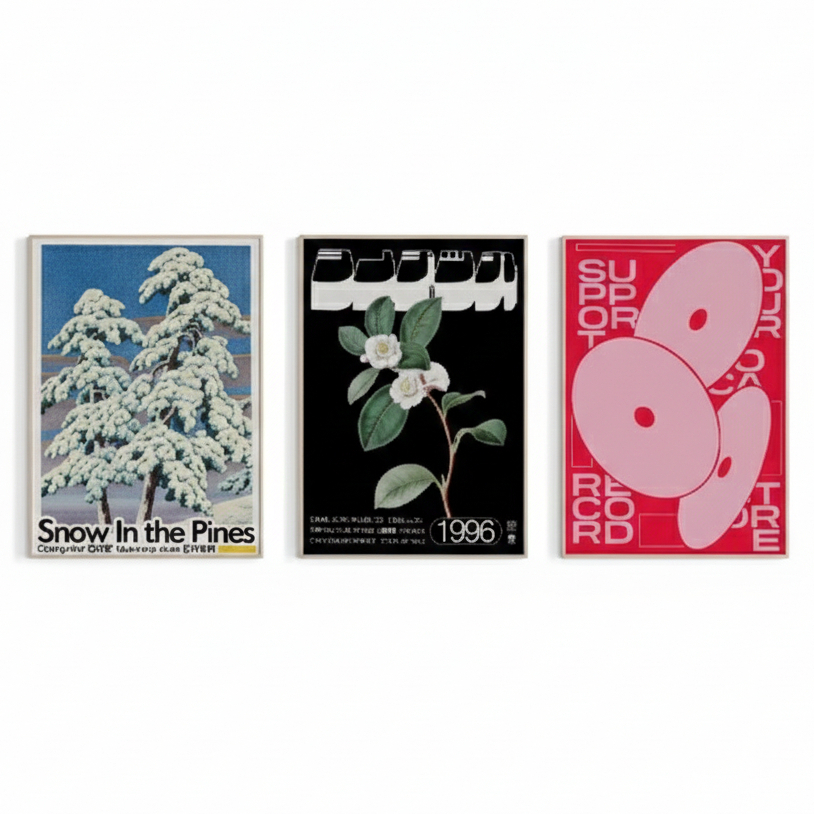 Quadros decorativos Modern Abstract Open Your Mind Blue Waves Vintage Japanese  (3 peças)