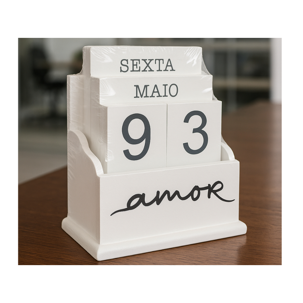 Calendário Permanente Decorativo de Mesa Elegante Suporte e Bloquinhos em Madeira em Oferta na Shopee